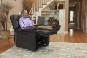 Man sitting in lift chair from Williams Medical Supply